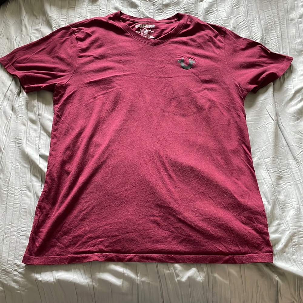 Maroon True Religion V-Neck T-Shirt